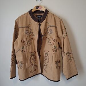 Denim And Co Embroidered Floral  1X Jacket Lined Cottagecore Country